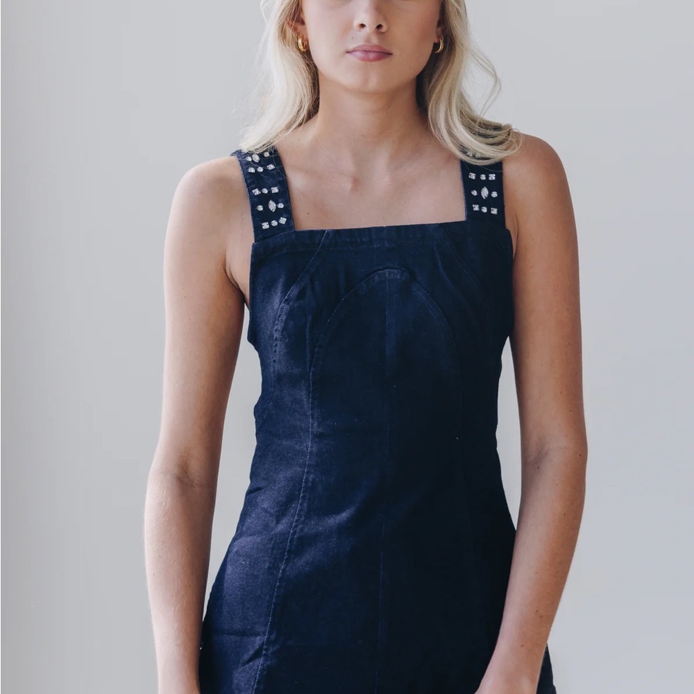 Free People Black Studded Open Back Tank Top - Picture 2 of 7